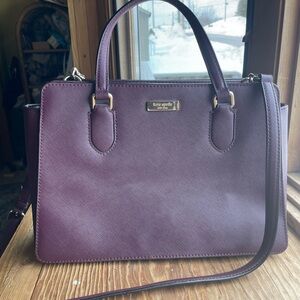 Kate Spade New York Reese Laurel Way satchel in deep plum saffiano leather